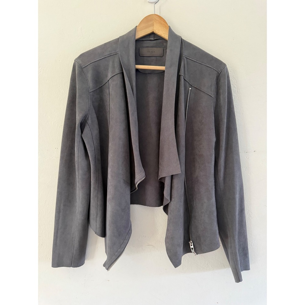 BlankNYC Charcoal Grey Faux Suede Drape Front Moto Jacket 76X-9020NO Mens Medium